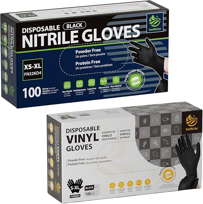 SwiftLite Disposable Vinyl Gloves, 100ct Black