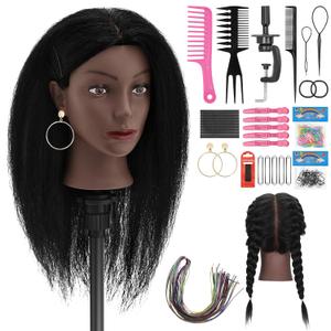 Mannequin Head 100% Human Hair, 18" Manikin Head with Real Human Hair Cosmetology Doll Head for Hairdresser Practice Braiding Hair Styling with Table Clamp Stand, Hair Style Kits