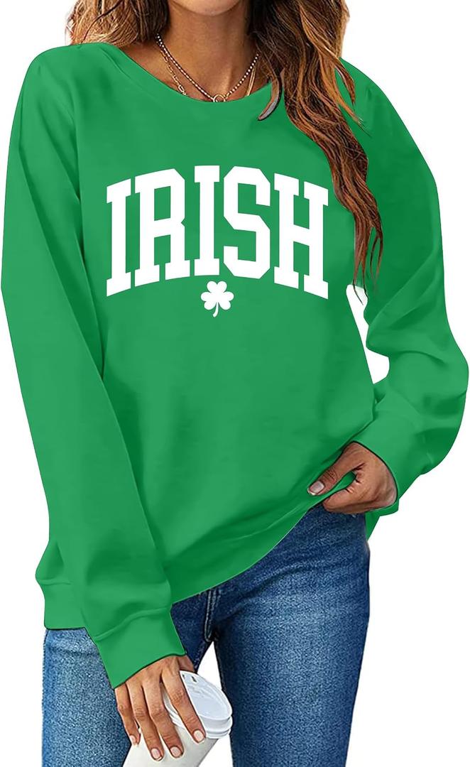 St Patricks Day Sweatshirt Women: St Patricks Day Shirt Cute Here for The Shenanigans Sweatshirts Casual Irish Shirts (L)