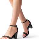 DREAM PAIRS Women's Chunk Low Heel Pump Sandals (Black), size 5.5