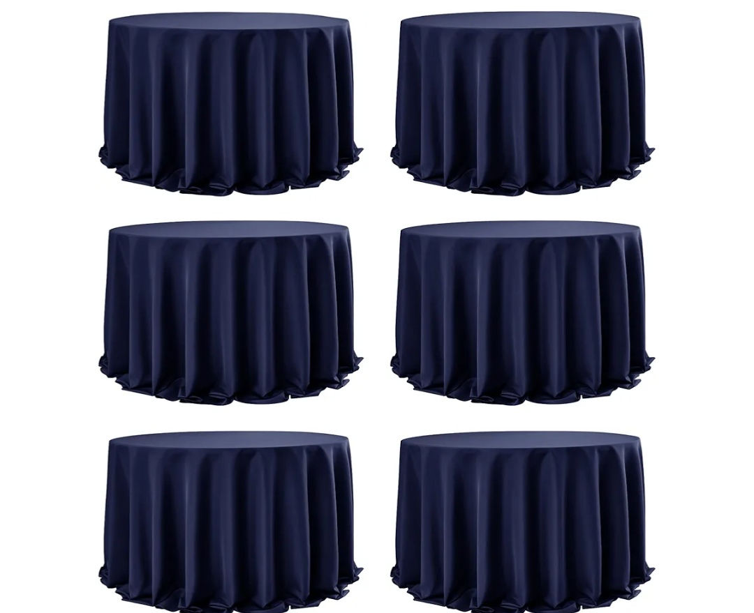Dailyset 6Pack Navy Blue Round Tablecloths, 132 Inches, StainResistant Polyester for 68 Ft Round Tables  Washable Table Covers for Weddings, Banquets, Birthday Parties, Events