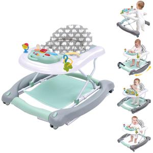 5 in 1 Foldable Baby Walker, Activity Baby Walker-Baby Bouncer, Rocker, Activity Center,Seat and Push Walker,Detachable Trampoline Mat, Adjustable Speed Rear Wheels and Height,Ages 6-18 Months(Mint)
