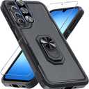 Janmitta for Samsung Galaxy A17 Case with Screen Protector+Camera Lens Protector,Heavy Duty Shockproof Full Body Protective Cover Built in Rotatable Metal Ring Holder Kickstand,Black Matte
