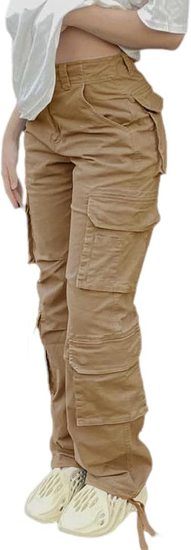 Viatabuna High Waisted Cargo Pants for Women Baggy Y2k Straight Wide Leg Pants with Pockets Streetwear (Medium)