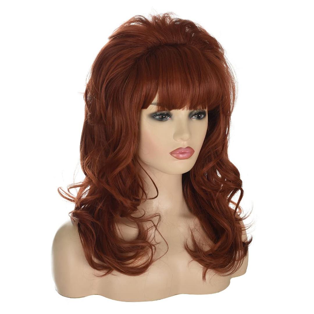 FVCENT 80s housewife wig Big Bouffant Hair Long Wavy Classical Beehive Wigs with Bangs Married Costumes for Women (Auburn)