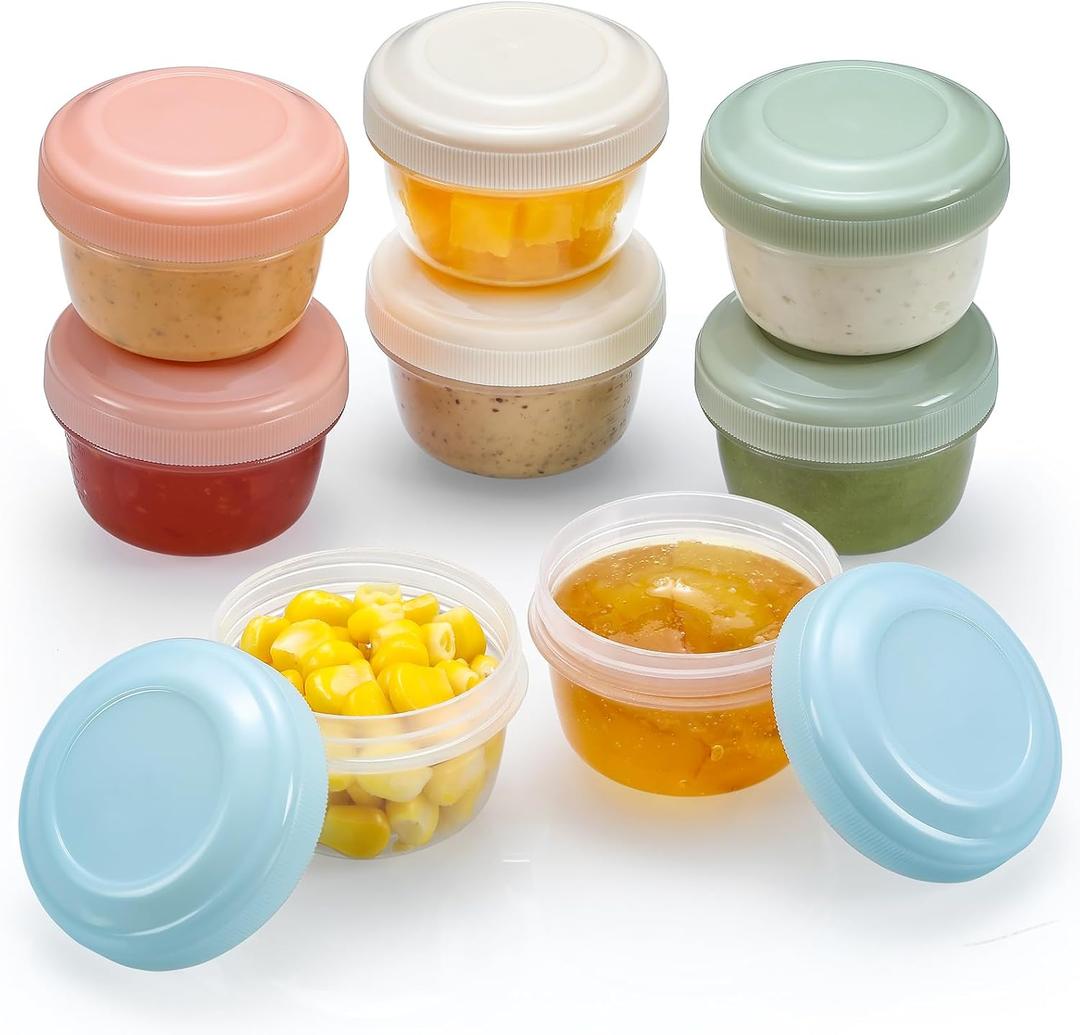 VITEVER 8 Pack 2 oz Salad Dressing Container to Go, Small Condiment Containers with Lids for Lunch Bento Box, Reusable Plastic Snack Jars, Deli Containers, Colorful Sauce Cups, Dishwasher Safe