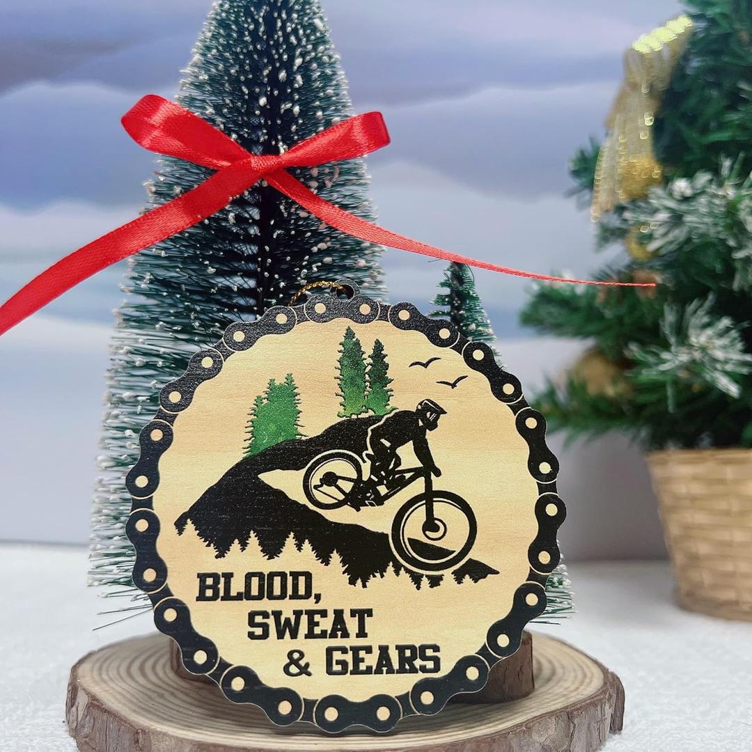 Riding Bike Blood Sweat Gears Ornament, Rider Boy Christmas Ornament 2025, Mountain Bike Rider Ornaments Decoration, Cycling Wooden, Keepsake Gift Idea for Riders, Cyclists, Sport Lovers