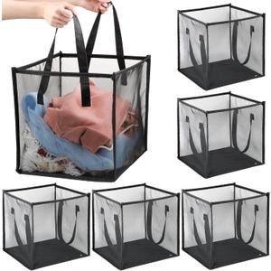 Zopeal 6 Pack Popup Laundry Hamper 13 Inch Collapsible Laundry Baskets with Handles Mesh Clothes Baskets Portable Single Layer Foldable Clothes Hamper Square Bin for Washing (Black,Single-layer)