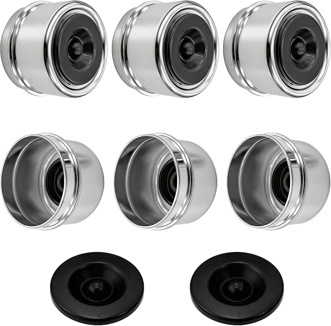JVNZAM 6PCS 2.44'' Trailer Hub Dust Cap Trailer Axle Grease Cap with 8PCS Rubber Plugs, Steel Wheel Bearing Dust Caps Fit for Most Standard 5200 to 6000 Pound Axles Boat Trailer Camper RV