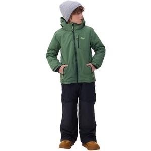 Girls Boys Ski Suit Kids Snowsuits Waterproof Snowboard Elastic Hood Jacket with Bib Pants, Windproof Winter Warmth (14 Years, Green)
