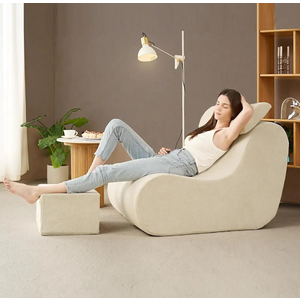 Hansleep Bean Bag Chair for Adults, High-Density Foam Reading Chair with Ottoman, Cozy Beanbag Sofa Chair with Waist Support for Living Room, Bedroom, Beige