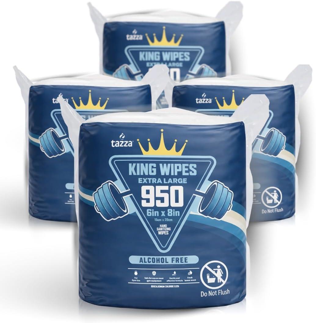 Tazza Gym Equip Wipes, 950 Count (3800 Total Wipes) - Durable, Pre-Saturated Gym Equipment & Surface Cleaning Wipes