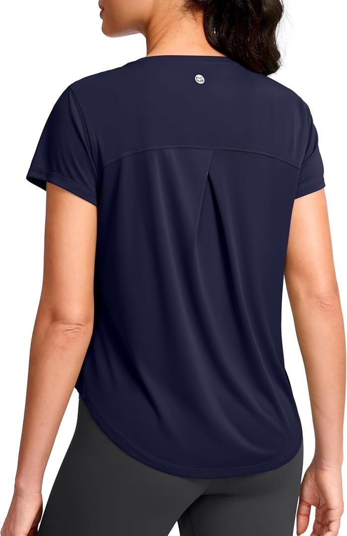 G Gradual Women's Workout Tops Short Sleeve Lightweight Athletic Yoga Running Shirts Loose Fit Quick Dry Gym T-Shirts(Navy,XS) (Blue, XS)