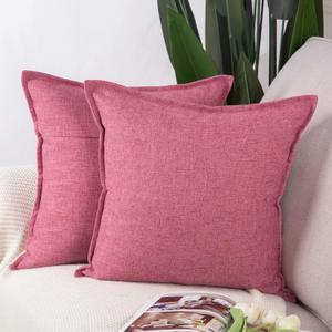 MADIZZ Set of 2 Linen Throw Pillow Covers 16x16 Inch Pink Soft Decorative Cushion Cover for Sofa Bedroom Pillow Shell
