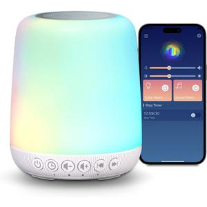 White Noise Sound Machine for Sleep Portable Sound Machine with 30 Soothing Sounds 12 Night Light Colors 4 Timer Sleep Machine for Baby Adults, Smart App Control, Touch Control