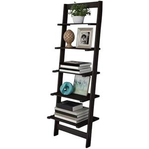 5-Tier Ladder Shelf - 50-Inch Narrow Leaning Bookshelf - Wooden Bookcase for Living Room, Bathroom, Kitchen, Office, or Bedroom Furniture by Lavish Home (Black)