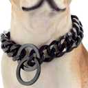 Dog Chain Collar Black Color High Polished Stainless Steel Cuban Link Strong Heavy Duty Chew Proof Walking Chain Leash Collar for Small Dogs(19mm, 12") (12" recommend dog's neck:8"~10")