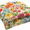 Pillow Perfect Floral Indoor/Outdoor Chair Seat Cushion, Tufted, Weather, and Fade Resistant, 19" x 19", Black/Tan Dailey, 2 Count