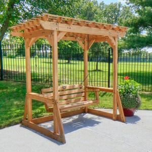 Backyard Discovery Callahan 8' x 5' Cedar Wood Outdoor Patio Pergola Swing Bench with Trellis, Two-Person Seating, Chains, Water Resistance, 600 Lb Weight Capacity for Porch, Patio, Deck, Garden