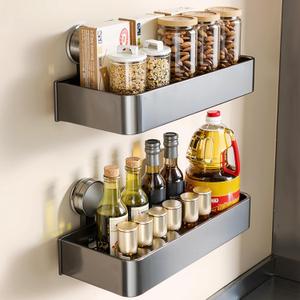 ONXE 2 Pack Suction Cup Spice Rack, Moveable Spice Shelf for Kitchen Refrigerator, Wall, Oven, Cabinet, No-drill Organizers Storage Seasoning Organization, Kitchen Essentials Gadget