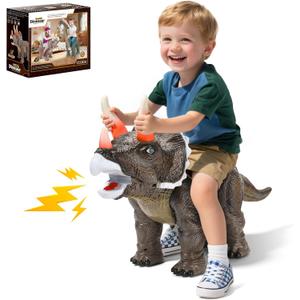 Dinosaur Ride On Toy Cars for Kids, Realistic Triceratops Push Car with Three Sound Effects,Sound and Light Effects PP Wheels for Indoor/Outdoor Play,Best Gift for Kids(Triceratops)