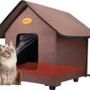 Heated Cat Houses for Outdoor Cats - Elevated Weatherproof Insulated Heated Outdoor Cat House for Winter - Feral Cat Shelter for Outside Cats - Outdoor Heated Cat House (Brown)