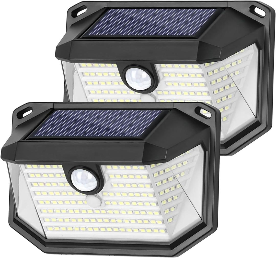 Solar Outdoor Lights, 2-Pack Super Bright 178 LEDs Motion Sensor Wall Light with 270 Wide Angle & 3 Modes, Waterproof Solar Powered Security Light for Patio Garden Garage Front Door