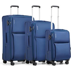 Hanke 3 Piece Luggage Sets Softside Expandable Carry On Luggage Set Travel Suitcase Sets with Spinner Wheels TSA Approved Luggage(Blue, 20in/24in/28in)
