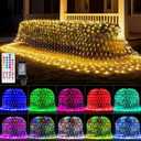 LitHome 204 LED Christmas Net Lights Outdoor, 9.8ft x 6.6ft Color Changing Christmas Net Lights with Remote, 35 Colors 9 Modes Connectable RGB Mesh Light Plug in for Bushes, Xmas, Easter, Garden Decor (Red, Green, Blue)