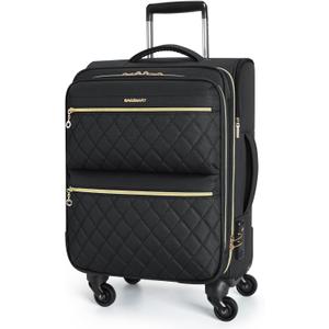 BAGSMART Softside Expandable Luggage Airline Approved with Spinner Wheels, 20 Inch Carry On Luggage 22x14x9 with TSA Lock, Quilted Rolling Suitcases for Women, Black