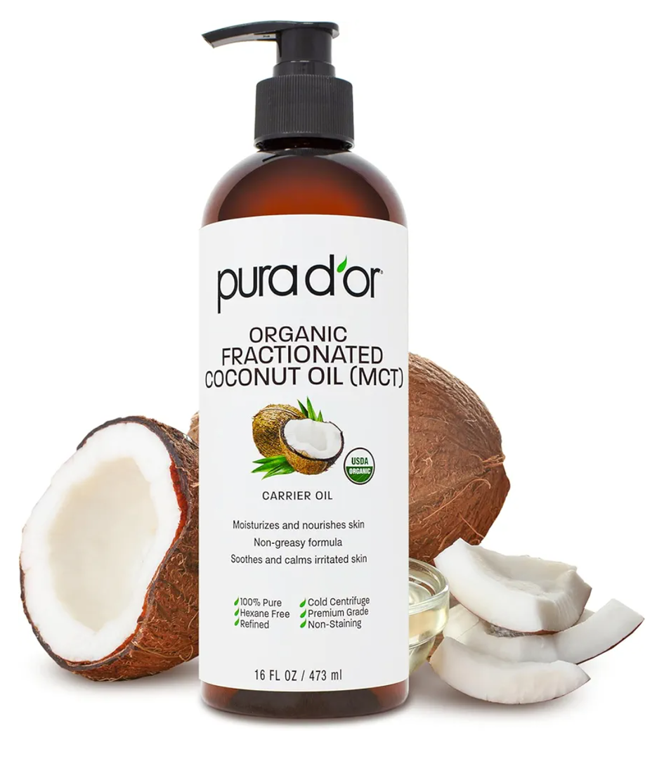 PURA D'OR 16 Oz ORGANIC Fractionated Coconut Oil – USDA Certified – MCT Oil – Therapeutic, Hydrating, Lightweight Moisturizer – Hexane Free Carrier Oil For Essential Oils & Massage – Face, Hair & Body