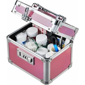 Adazzo Medicine Lock Box with 3Digit Combination Lock – Pink Lockable Storage Box for Medication, Small Lock Box for Valuables, 7" Locking Medicine Box, Lock Box for Home Travel Dorm