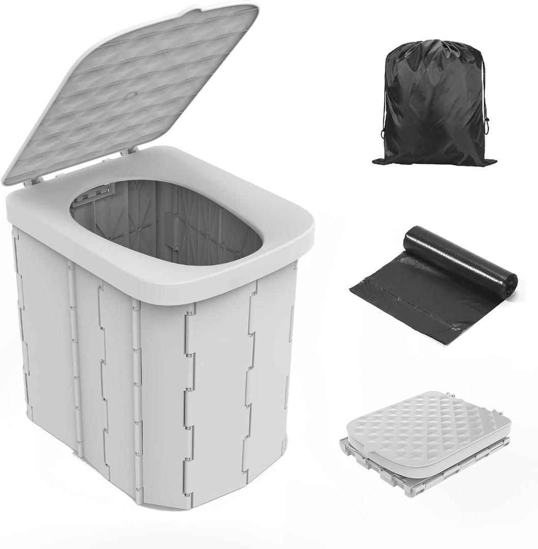 Portable Camping Toilet for Adults - Hapoon XL Portable Folding Toilet with Lid,Travel Portable Potty for Adults,Porta Potty Car Toilet (Gray)