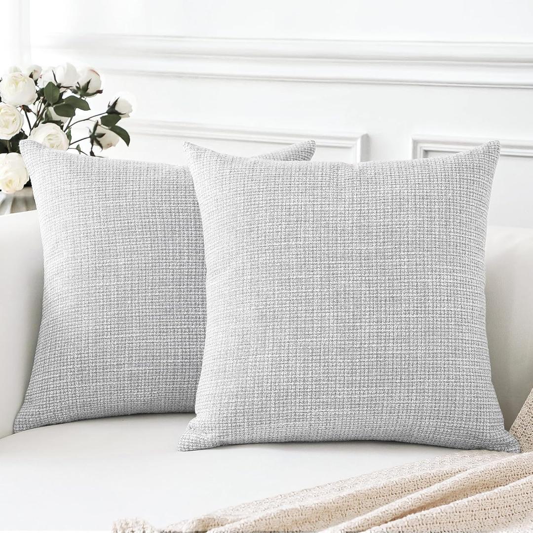 OTOSTAR Linen Throw Pillow Covers Set of 2 Decorative Square Pillowcases Cushion Covers 24x24 Inch for Home Decor Sofa Bedroom Car 60 x 60 CM Beige, Light Grey