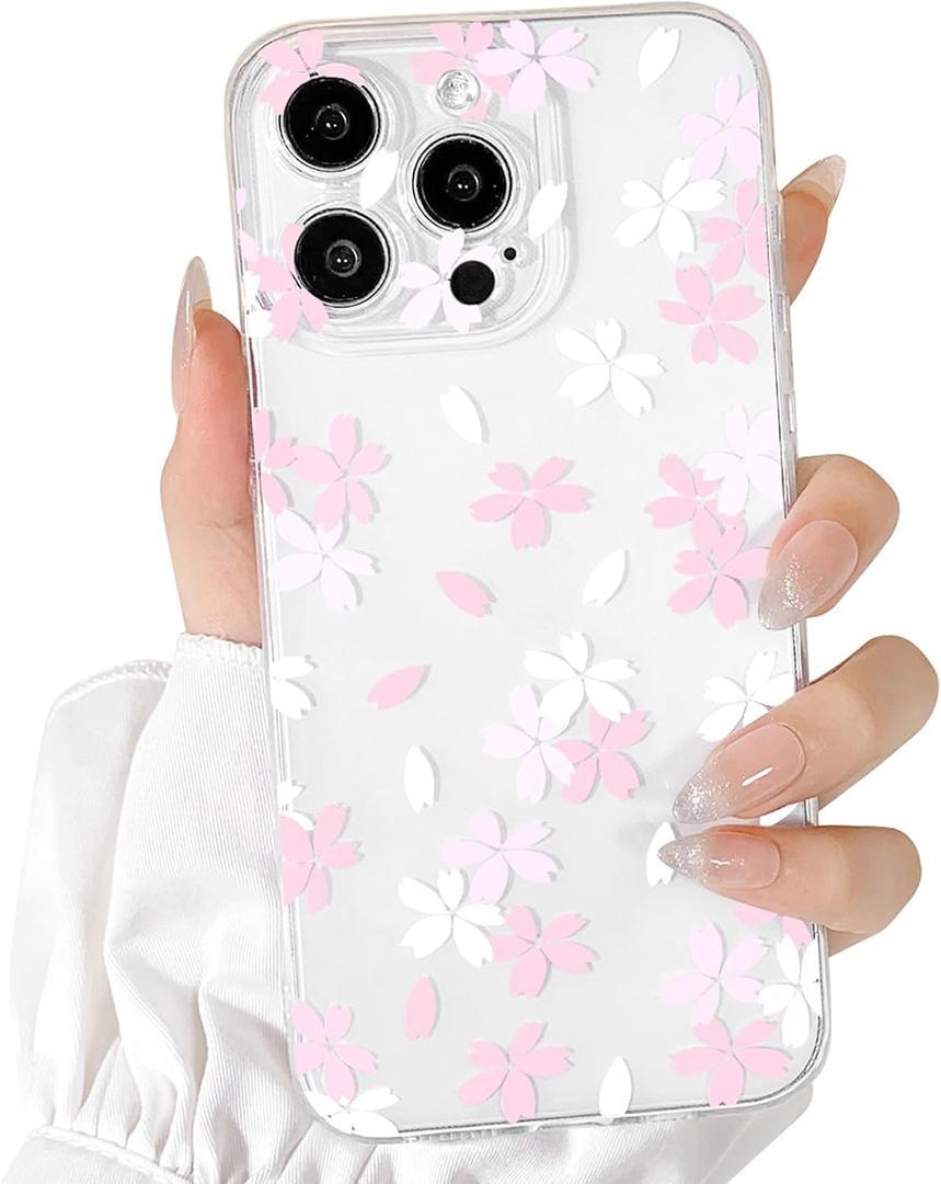 Lovmooful Compatible for iPhone 14 Pro Case Cute Clear Flower Floral Design for Girls Women Soft TPU Shockproof Protective Girly for iPhone 14 Pro-White Pink Floral