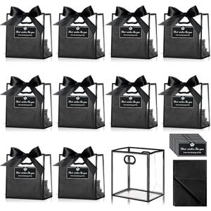 Tenare 7 Pack 4×2.8×4.5 Inch Mini Clear Plastic Gift Bags with Handles Valentines Extra Small Transparent Party Favor Bags Bulk with Ribbon Tissue Paper for Wedding Party Supplies(Black)
