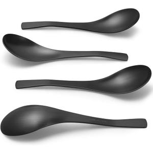 HIWARE Matte Black Thick Heavy-Weight Soup Spoons, Stainless Steel Soup Spoons, Table Spoons, Set of 6