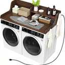 2 Tier Washer Dryer Countertop, 54" W x 27.5" D Laundry Countertop with Power Outlet, Wood Washer and Dryer Topper with Non-Slip Pad, Dryer Cover Shelf for Laundry Room Organization (Walnut)