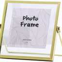 Leoyoubei Gold Floating Glass Frame,Hand-Made,Vintage Style and Real Glass Photo Frame Collection Metal Geometric Picture Frame,Double Glass Floating Desk Frame 4x4,Can Also Put 5X5 Photo