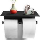 Botiliceer Double Toilet Paper Holder with Shelf, Stainless Steel Wall Mounted Toilet Tissue Dispenser, Large Commercial Paper Holder Dispenser Phone Holder for Bathroom (Black)