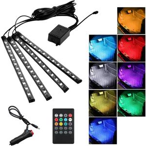KVAEY Car LED Interior Lights, Vehicle RGB 48 LED Multicolor Strip Light with Remote Control, Universal Under Dash Lighting Kit with Sound Active Function, Car Accessories (Cigarette Lighter+Remote)
