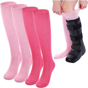 Ramede 2 Pairs Walking Boot Socks for Foot Brace Women's Rayon Bamboo Replacement Knee High Sock for Boot Walker Brace Women
