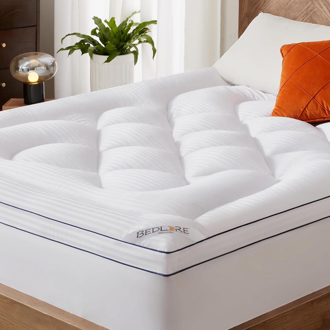 BEDLORE Twin XL Mattress Topper, Thick Pillow Top Pad for Back Pain Relief, Cooling Soft Mattress Cover with Deep Pockets 6-15 inch