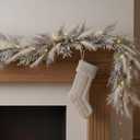 Yunlly 6ft Christmas Flocked Norfolk Pine Garland Boho Pampas Real Touch Pine Garland for Front Door with Lights Christmas Door Decoration for Indoor Outdoor Xmas Mantle Fireplace Seasonal Home Decor