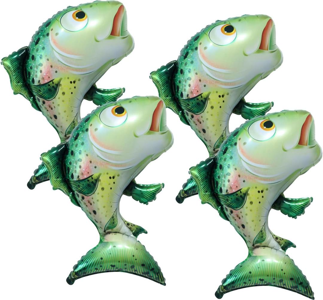 4pcs 35" Salmon Fish Balloons Trout Mylar Balloon Fishing Balloons for Fishing Birthday Party Decoration Fisherman Theme Birthday Decoration Lets Go Fishingg Party Baby Shower Supplies
