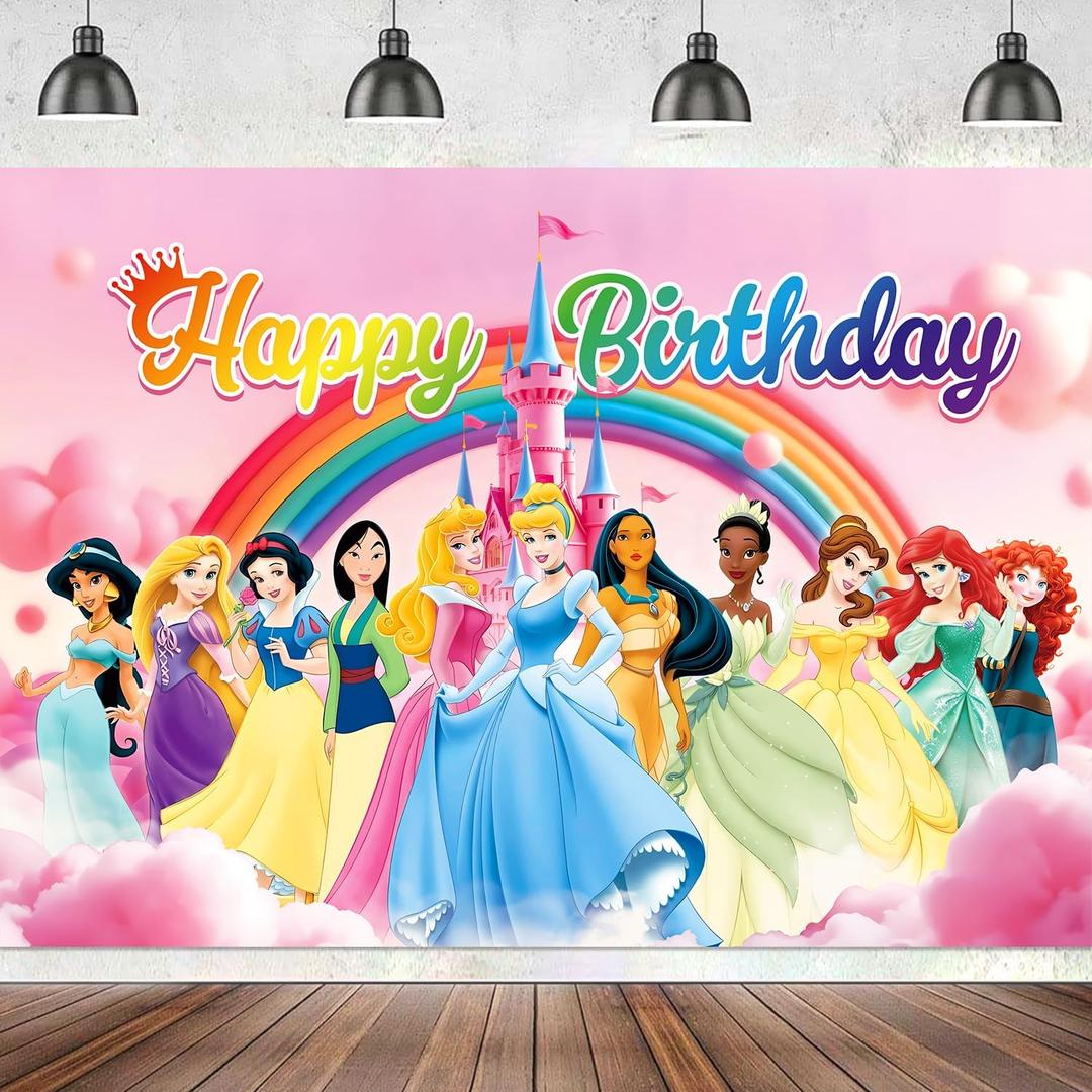Princess Backdrop, 7x5ft Princess Birthday Party Decorations, Prin Cess Backdrop for Girls Birthday, Happy Birthday Prin Cess Party Photography Decoration Indoor Outdoor