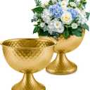 8.25'' Wide 7.3''High Decorative Bowl Vase Set of 2,Distressed Gold Metal Compote Bowl for TablesUrn Vases for Vintage Wedding Centerpieces,Elegant Compote Vases,Pedistal Vase for Any Event