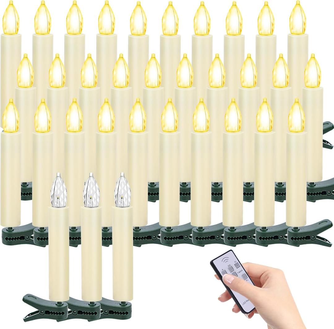 30 PCS Flickering Christmas Tree Candle Lights, Clip on Candles for Christmas Tree Battery Operated with Remote Timer, Flameless LED Window Candles for Home Christmas Party Decoration