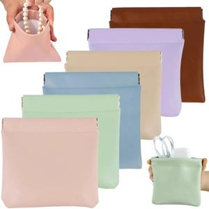 6 Pcs Small Pouches For Purse, Snap Closure Leather Organizer Pouch, 6 Color Purse Organizer Pouches, Small Leather Pouch For Cosmetics, Keys, Coins, Travel & Daily Use