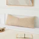 UGASA 14x36 Inch Pillow Cover Pack of 1 Soft Boho Stripe Corduroy Large Long Rectangle Lumbar Cushion Cover Farmhouse Decorative Throw Pilowcase for Bed, Couch, Sofa, Bedroom, Living Room, Beige